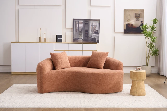 Alt view image 6 of 6 - LY-042 S-Curved Chenille Sectional Sofa: Dual-Depth (21.3" & 26.8"), Coral Pink, No Assembly, Compact for Small Spaces, 400 lbs, 66.9" L