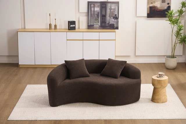 Alt view image 6 of 6 - Old Sku: W2231P329732 Full Compression Sponge Loveseat, S-Curved Dual-Depth Sofa, Brown Chenille Modular for Small Spaces & Meditation, 400 lbs 66.9"L