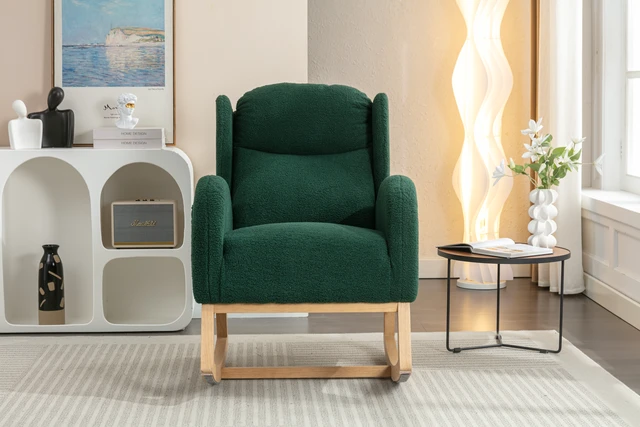Alt view image 5 of 7 - 049-Teddy Fabric Rocking Chair With Packet Wood Legs,Green