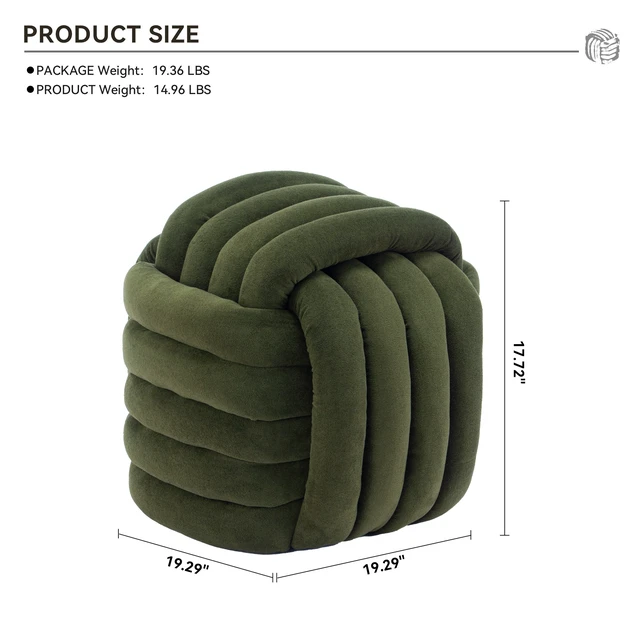 Alt view image 7 of 7 - 060-Chenille Fabric Modern Knot Design Ottoman Makeup Stool Footstool, Comfortable and Stylish Seat for Living Room, Bedroom,Green