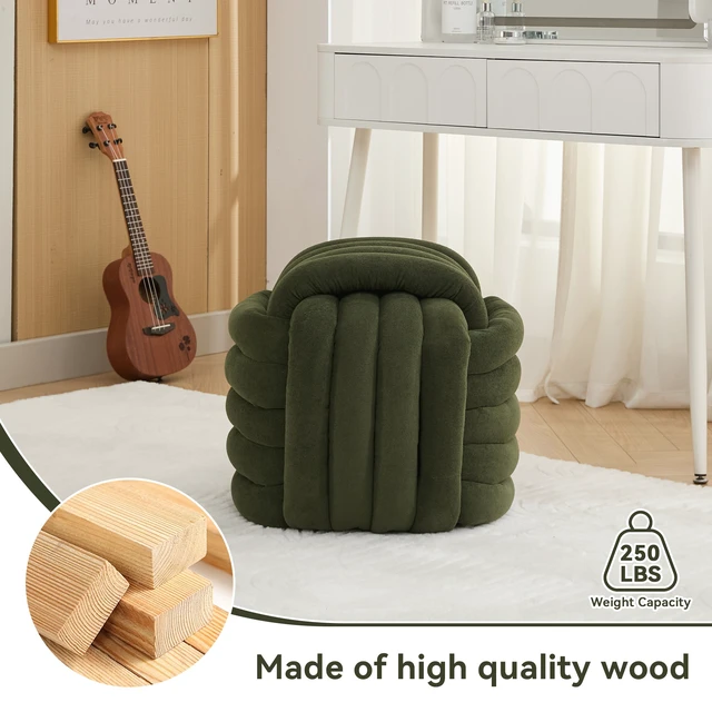 Alt view image 6 of 7 - 060-Chenille Fabric Modern Knot Design Ottoman Makeup Stool Footstool, Comfortable and Stylish Seat for Living Room, Bedroom,Green
