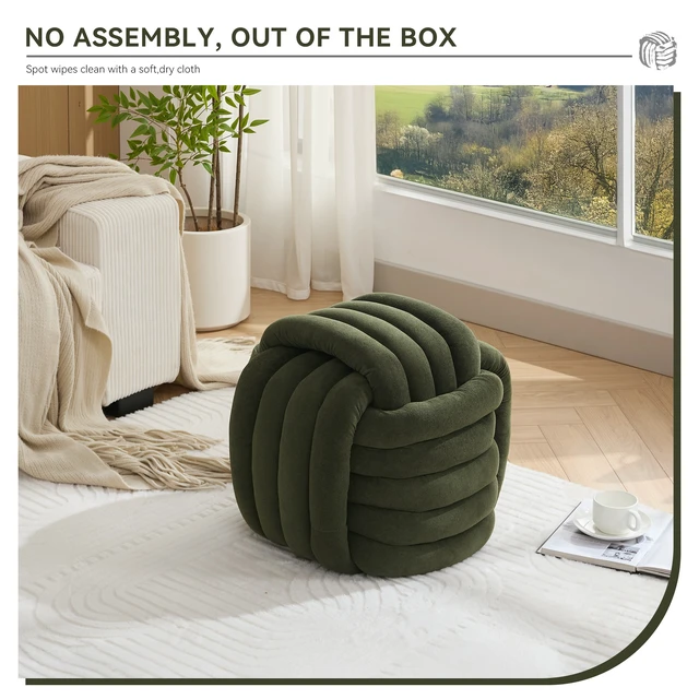 Alt view image 5 of 7 - 060-Chenille Fabric Modern Knot Design Ottoman Makeup Stool Footstool, Comfortable and Stylish Seat for Living Room, Bedroom,Green