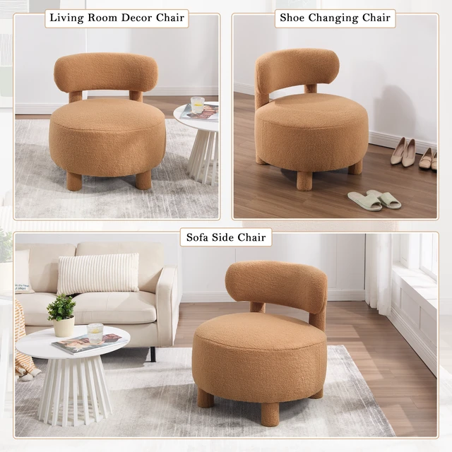Alt view image 5 of 7 - 063-Teddy Fabric armless accent chair with curved backrest and solid wooden legs upholstered chair slipper side chair for primary living space bedroom vanity room or reading room ,Khaki