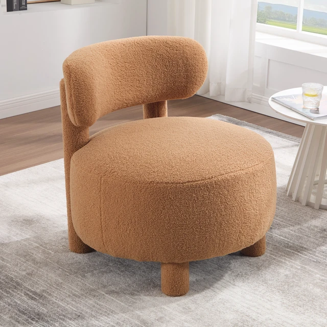 Alt view image 7 of 7 - 063-Teddy Fabric armless accent chair with curved backrest and solid wooden legs upholstered chair slipper side chair for primary living space bedroom vanity room or reading room ,Khaki