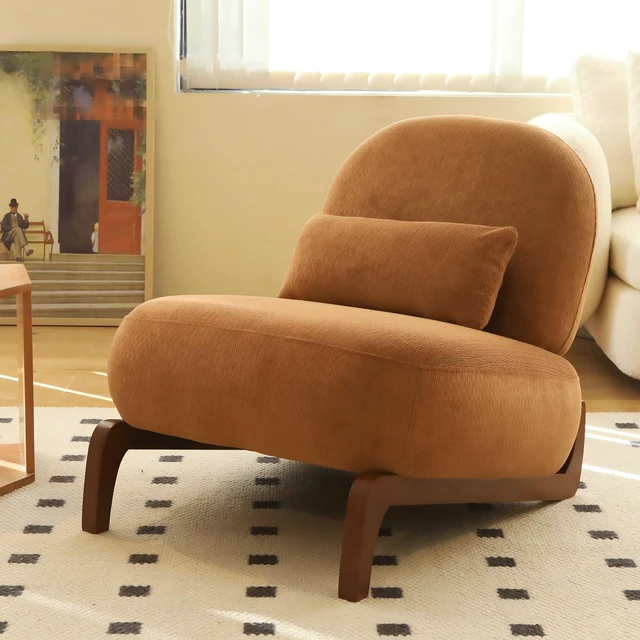 Main image of Cute Accent Chair with Solid Wood Legs, Living Room Chair with Soft fabric Cushion, Cozy Bedroom Chair, Comfy Armless Reading Chair for Apartment, Waiting Room, Balcony (Caramel)