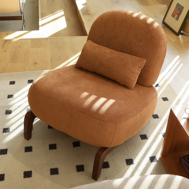 Alt view image 2 of 7 - Cute Accent Chair with Solid Wood Legs, Living Room Chair with Soft fabric Cushion, Cozy Bedroom Chair, Comfy Armless Reading Chair for Apartment, Waiting Room, Balcony (Caramel)