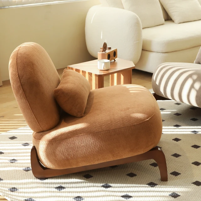 Alt view image 3 of 7 - Cute Accent Chair with Solid Wood Legs, Living Room Chair with Soft fabric Cushion, Cozy Bedroom Chair, Comfy Armless Reading Chair for Apartment, Waiting Room, Balcony (Caramel)