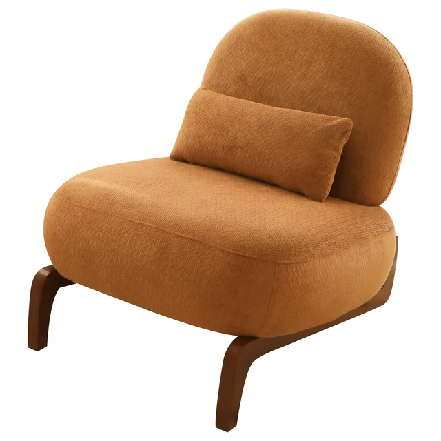 Alt view image 6 of 7 - Cute Accent Chair with Solid Wood Legs, Living Room Chair with Soft fabric Cushion, Cozy Bedroom Chair, Comfy Armless Reading Chair for Apartment, Waiting Room, Balcony (Caramel)