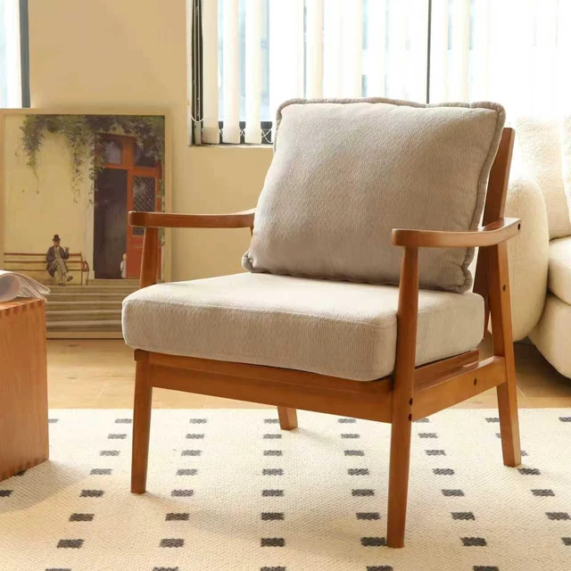 Main image of Cute Accent Chair with Solid Wood Frame, Living Room Chair with Soft Fabric Cushion, Cozy Bedroom Chair, Comfy Armchair Reading Chair for Apartment, Waiting Room, Balcony (Grey)