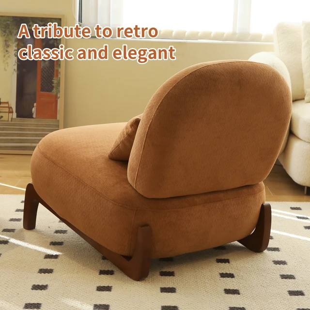 Alt view image 5 of 7 - Cute Accent Chair with Solid Wood Legs, Living Room Chair with Soft fabric Cushion, Cozy Bedroom Chair, Comfy Armless Reading Chair for Apartment, Waiting Room, Balcony (Caramel)