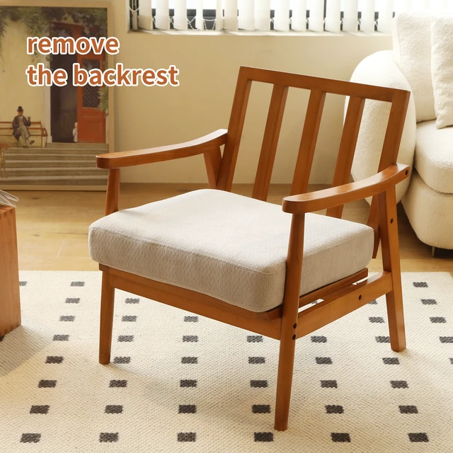 Alt view image 2 of 7 - Cute Accent Chair with Solid Wood Frame, Living Room Chair with Soft Fabric Cushion, Cozy Bedroom Chair, Comfy Armchair Reading Chair for Apartment, Waiting Room, Balcony (Grey)