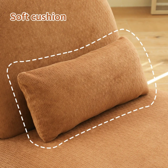 Alt view image 4 of 7 - Cute Accent Chair with Solid Wood Legs, Living Room Chair with Soft fabric Cushion, Cozy Bedroom Chair, Comfy Armless Reading Chair for Apartment, Waiting Room, Balcony (Caramel)