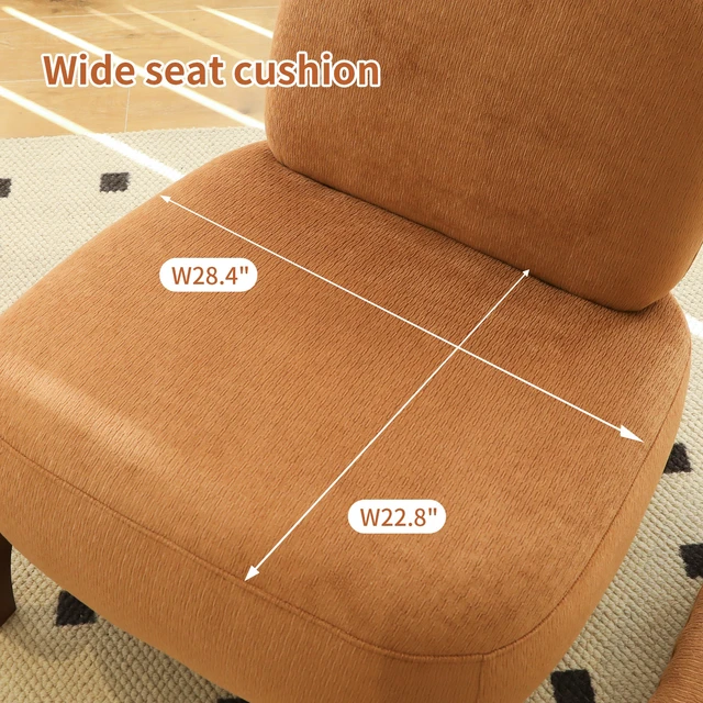 Alt view image 7 of 7 - Cute Accent Chair with Solid Wood Legs, Living Room Chair with Soft fabric Cushion, Cozy Bedroom Chair, Comfy Armless Reading Chair for Apartment, Waiting Room, Balcony (Caramel)