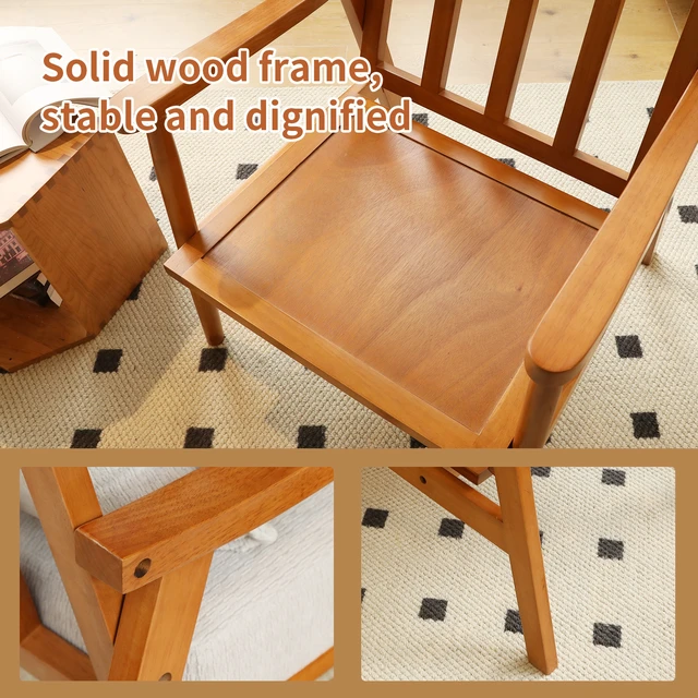Alt view image 5 of 7 - Cute Accent Chair with Solid Wood Frame, Living Room Chair with Soft Fabric Cushion, Cozy Bedroom Chair, Comfy Armchair Reading Chair for Apartment, Waiting Room, Balcony (Grey)