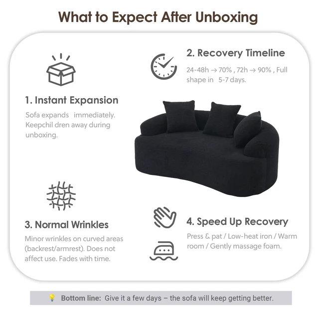 Alt view image 7 of 7 - Old Sku: W2231P329643 Curved Modern Boneless Sofa Loveseat, Chenille Fabric, 2-Seater Black Chenille, No Assembly, Small Sofa for Small Spaces & Apartments, Living Room, Office, 65" L, 300 Lbs