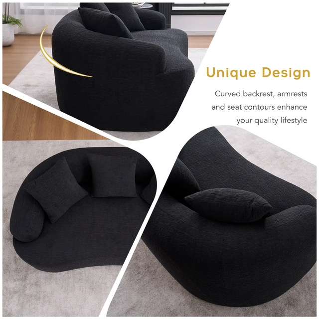Alt view image 4 of 7 - Old Sku: W2231P329643 Curved Modern Boneless Sofa Loveseat, Chenille Fabric, 2-Seater Black Chenille, No Assembly, Small Sofa for Small Spaces & Apartments, Living Room, Office, 65" L, 300 Lbs