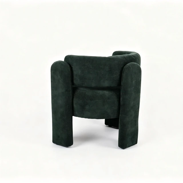 Alt view image 6 of 7 - Modern Hollow Back Accent Chair, Green Textured Fabric Curved Barrel Armchair, Block Leg Upholstered Single Lounge Chair, Unique Sculptural Side Chair for Living Room Bedroom Office