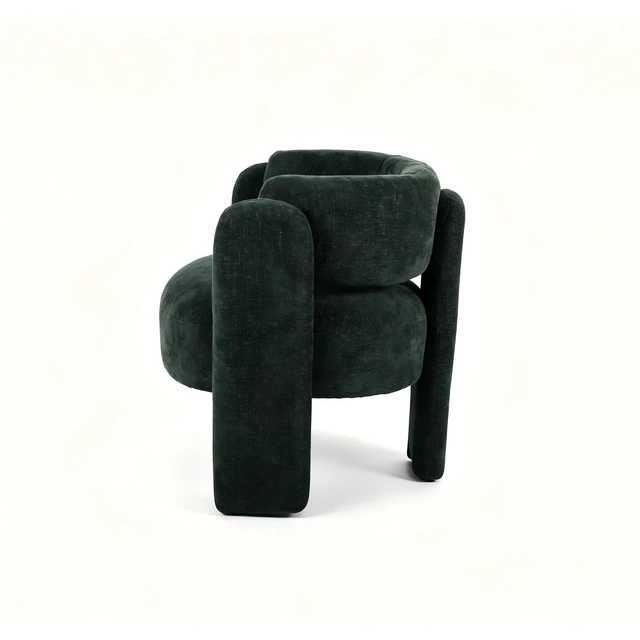 Alt view image 7 of 7 - Modern Hollow Back Accent Chair, Green Textured Fabric Curved Barrel Armchair, Block Leg Upholstered Single Lounge Chair, Unique Sculptural Side Chair for Living Room Bedroom Office