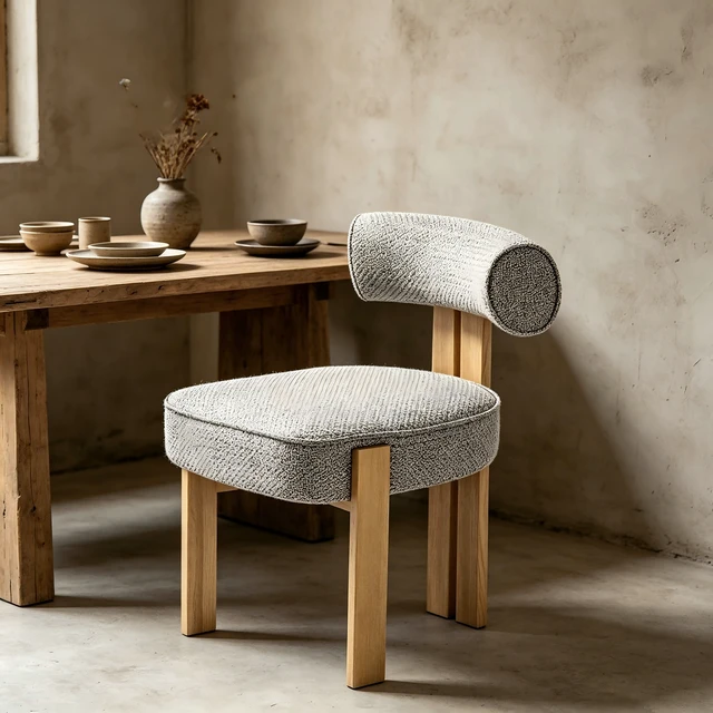Alt view image 3 of 7 - Modern Fabric Dining Chair, Upholstered Armless Side Chair with Natural Wooden Finished Metal Frame, No Assembly Required Artistic Curved Backrest Accent Chair for Dining Room, Living Room,Kitchen,1pc