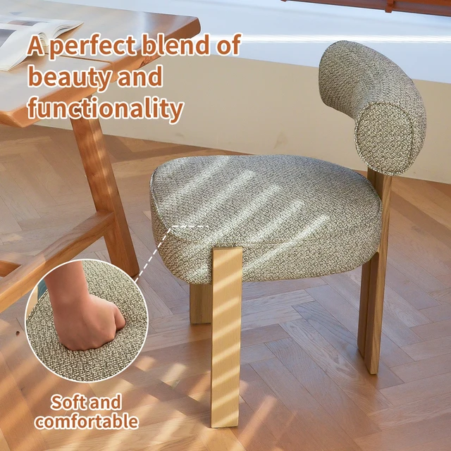 Alt view image 5 of 7 - Modern Fabric Dining Chair, Upholstered Armless Side Chair with Natural Wooden Finished Metal Frame, No Assembly Required Artistic Curved Backrest Accent Chair for Dining Room, Living Room,Kitchen,1pc