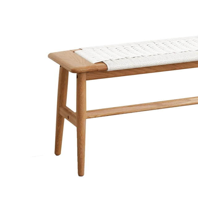 Alt view image 3 of 6 - Design Natural Oak Wood Dining Bench Bed Bench for Dining Room, Bedroom, Bathroom (White)