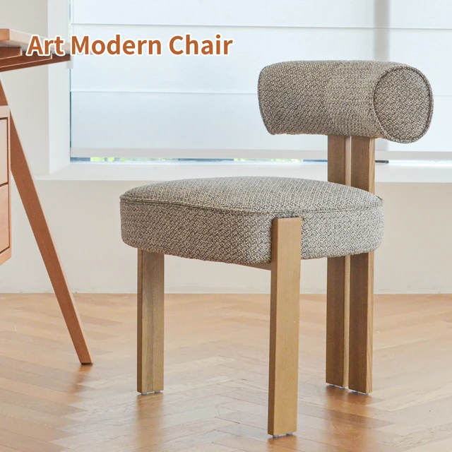 Alt view image 4 of 7 - Modern Fabric Dining Chair, Upholstered Armless Side Chair with Natural Wooden Finished Metal Frame, No Assembly Required Artistic Curved Backrest Accent Chair for Dining Room, Living Room,Kitchen,1pc