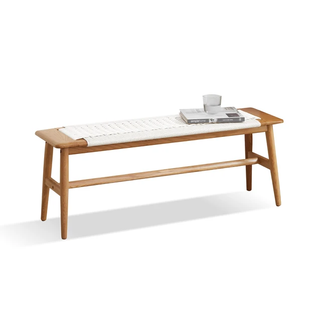 Alt view image 4 of 6 - Design Natural Oak Wood Dining Bench Bed Bench for Dining Room, Bedroom, Bathroom (White)