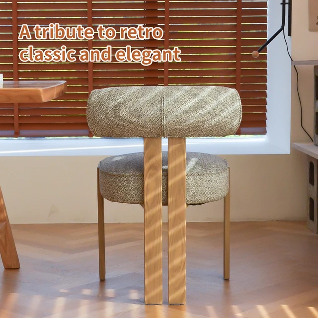 Alt view image 7 of 7 - Modern Fabric Dining Chair, Upholstered Armless Side Chair with Natural Wooden Finished Metal Frame, No Assembly Required Artistic Curved Backrest Accent Chair for Dining Room, Living Room,Kitchen,1pc
