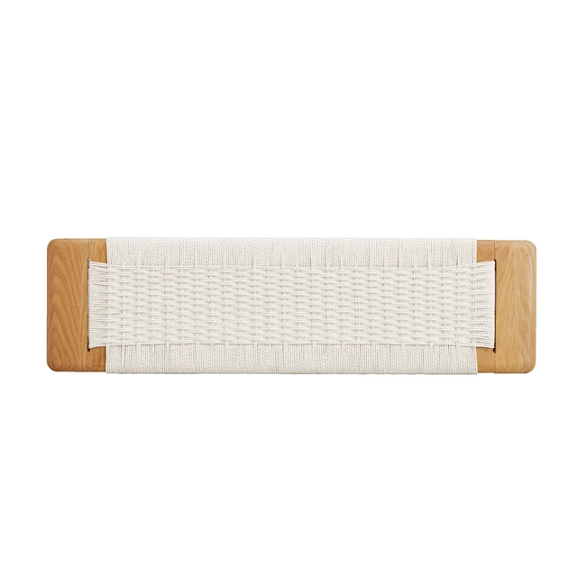 Alt view image 5 of 6 - Design Natural Oak Wood Dining Bench Bed Bench for Dining Room, Bedroom, Bathroom (White)