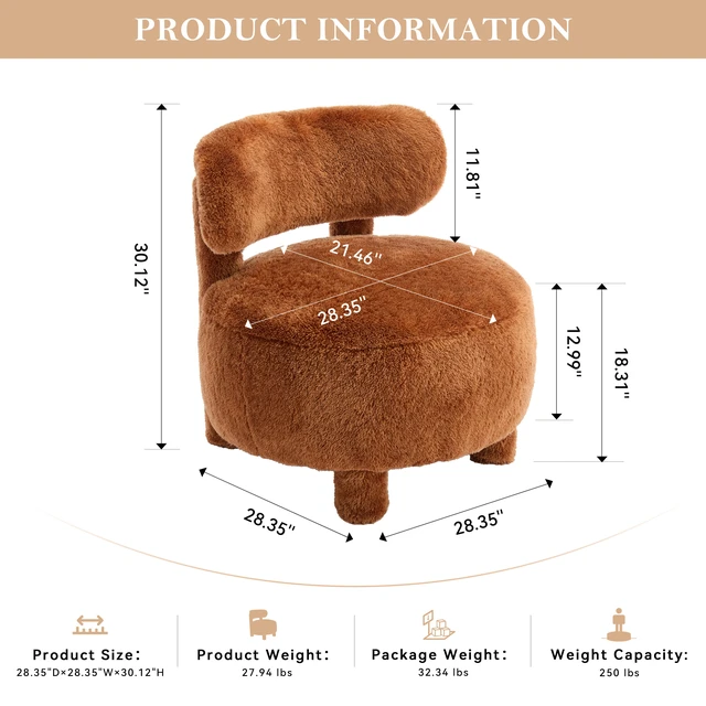 Alt view image 2 of 7 - 063-Fur Fabric armless accent chair with curved backrest and solid wooden legs upholstered chair slipper side chair for primary living space bedroom vanity room or reading room ,Khaki
