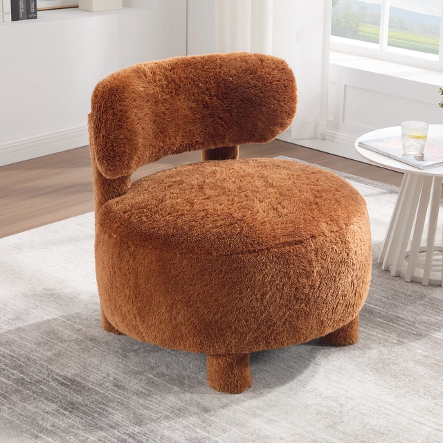 Alt view image 7 of 7 - 063-Fur Fabric armless accent chair with curved backrest and solid wooden legs upholstered chair slipper side chair for primary living space bedroom vanity room or reading room ,Khaki