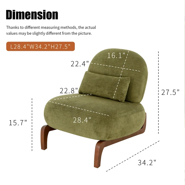 Alt view image 3 of 7 - Cute Accent Chair with Solid Wood Legs, Fabric Living Room Chair with Soft Cushion, Cozy Bedroom Chair, Comfy Armless Reading Chair for Apartment, Waiting Room, Balcony (Green)