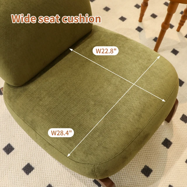 Alt view image 2 of 7 - Cute Accent Chair with Solid Wood Legs, Fabric Living Room Chair with Soft Cushion, Cozy Bedroom Chair, Comfy Armless Reading Chair for Apartment, Waiting Room, Balcony (Green)