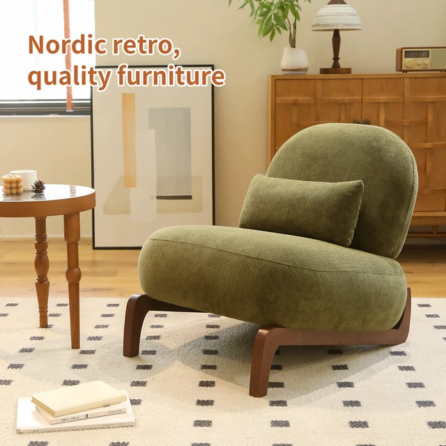 Alt view image 5 of 7 - Cute Accent Chair with Solid Wood Legs, Fabric Living Room Chair with Soft Cushion, Cozy Bedroom Chair, Comfy Armless Reading Chair for Apartment, Waiting Room, Balcony (Green)