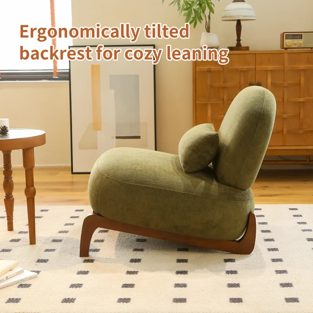 Alt view image 6 of 7 - Cute Accent Chair with Solid Wood Legs, Fabric Living Room Chair with Soft Cushion, Cozy Bedroom Chair, Comfy Armless Reading Chair for Apartment, Waiting Room, Balcony (Green)