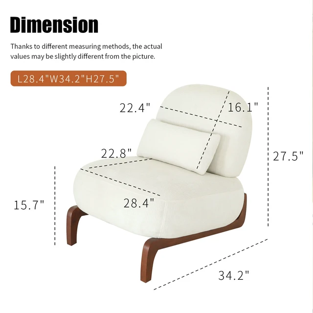 Alt view image 3 of 7 - Cute Accent Chair with Solid Wood Legs, Living Room Chair with Soft Fabric Cushion, Cozy Bedroom Chair, Comfy Armless Reading Chair for Apartment, Waiting Room, Balcony (White)