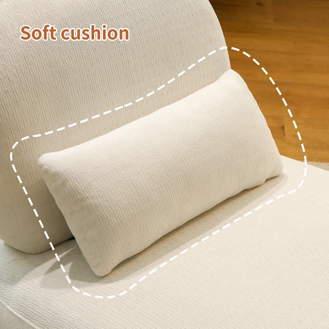 Alt view image 4 of 7 - Cute Accent Chair with Solid Wood Legs, Living Room Chair with Soft Fabric Cushion, Cozy Bedroom Chair, Comfy Armless Reading Chair for Apartment, Waiting Room, Balcony (White)