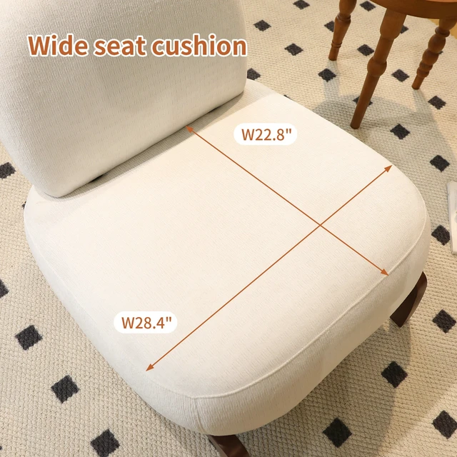 Alt view image 6 of 7 - Cute Accent Chair with Solid Wood Legs, Living Room Chair with Soft Fabric Cushion, Cozy Bedroom Chair, Comfy Armless Reading Chair for Apartment, Waiting Room, Balcony (White)