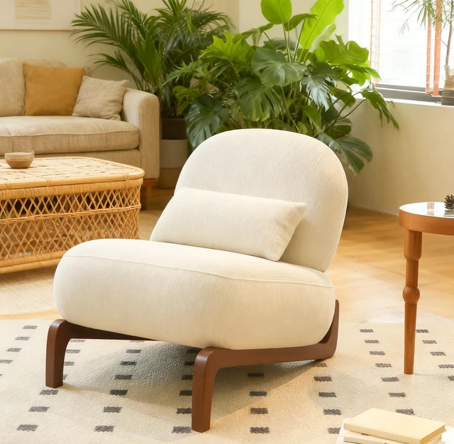 Main image of Cute Accent Chair with Solid Wood Legs, Living Room Chair with Soft Fabric Cushion, Cozy Bedroom Chair, Comfy Armless Reading Chair for Apartment, Waiting Room, Balcony (White)