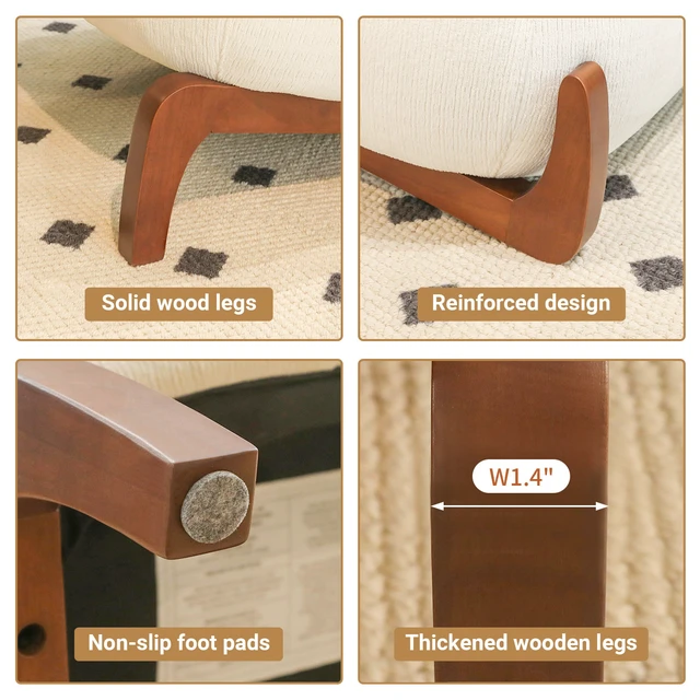 Alt view image 7 of 7 - Cute Accent Chair with Solid Wood Legs, Living Room Chair with Soft Fabric Cushion, Cozy Bedroom Chair, Comfy Armless Reading Chair for Apartment, Waiting Room, Balcony (White)