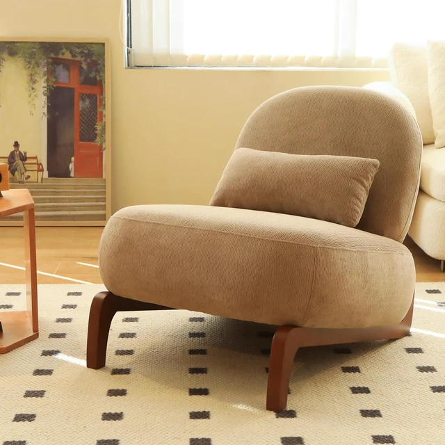 Main image of Cute Accent Chair with Solid Wood Legs, Living Room Chair with Soft Fabric Cushion, Cozy Bedroom Chair, Comfy Armless Reading Chair for Apartment, Waiting Room, Balcony (Camel)