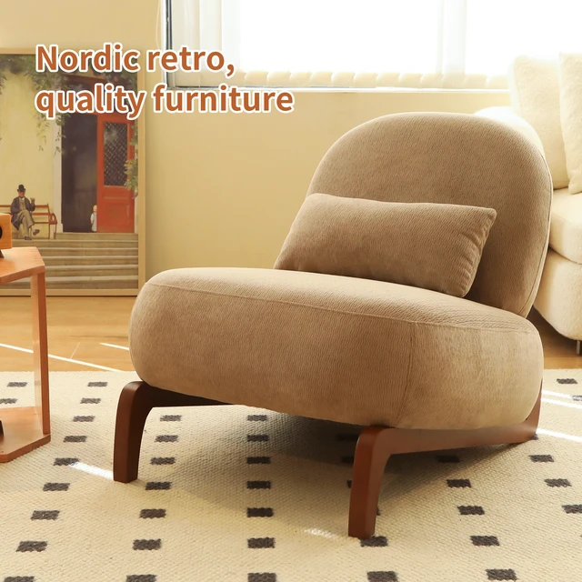 Alt view image 2 of 7 - Cute Accent Chair with Solid Wood Legs, Living Room Chair with Soft Fabric Cushion, Cozy Bedroom Chair, Comfy Armless Reading Chair for Apartment, Waiting Room, Balcony (Camel)