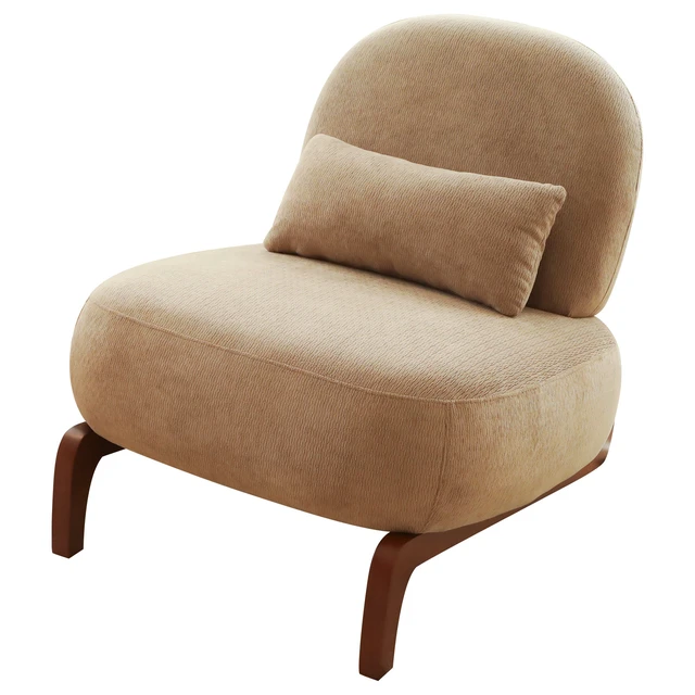 Alt view image 3 of 7 - Cute Accent Chair with Solid Wood Legs, Living Room Chair with Soft Fabric Cushion, Cozy Bedroom Chair, Comfy Armless Reading Chair for Apartment, Waiting Room, Balcony (Camel)