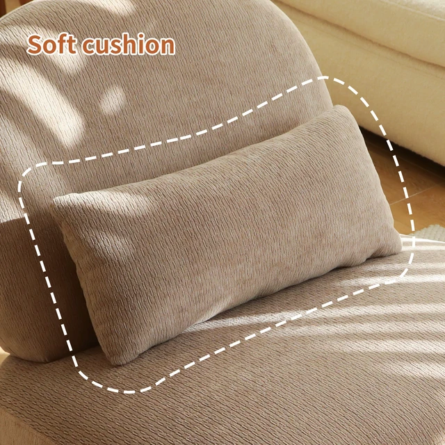 Alt view image 4 of 7 - Cute Accent Chair with Solid Wood Legs, Living Room Chair with Soft Fabric Cushion, Cozy Bedroom Chair, Comfy Armless Reading Chair for Apartment, Waiting Room, Balcony (Camel)