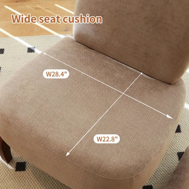 Alt view image 5 of 7 - Cute Accent Chair with Solid Wood Legs, Living Room Chair with Soft Fabric Cushion, Cozy Bedroom Chair, Comfy Armless Reading Chair for Apartment, Waiting Room, Balcony (Camel)