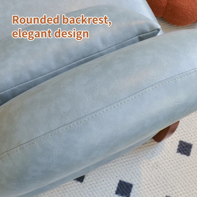 Alt view image 4 of 7 - Cute Accent Chair with Solid Wood Legs, Faux Leather Living Room Chair with Soft Cushion, Cozy Bedroom Chair, Comfy Armless Reading Chair for Apartment, Waiting Room, Balcony (Blue)