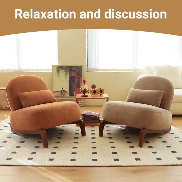 Alt view image 7 of 7 - Cute Accent Chair with Solid Wood Legs, Living Room Chair with Soft Fabric Cushion, Cozy Bedroom Chair, Comfy Armless Reading Chair for Apartment, Waiting Room, Balcony (Camel)