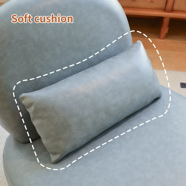 Alt view image 5 of 7 - Cute Accent Chair with Solid Wood Legs, Faux Leather Living Room Chair with Soft Cushion, Cozy Bedroom Chair, Comfy Armless Reading Chair for Apartment, Waiting Room, Balcony (Blue)