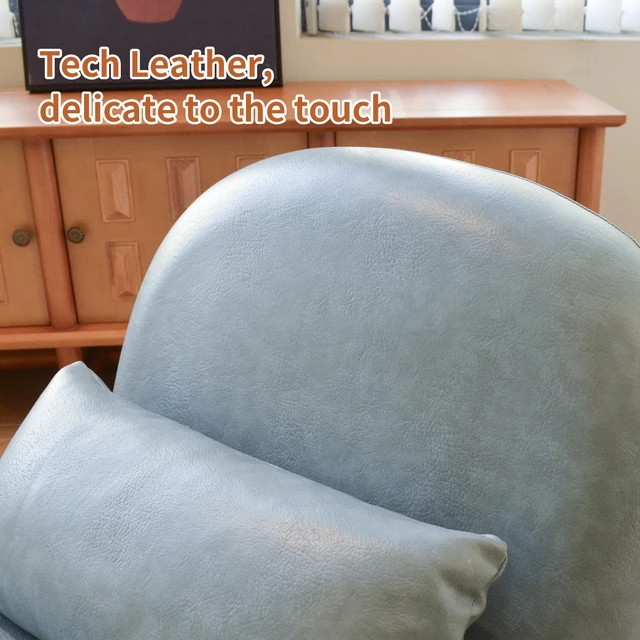Alt view image 7 of 7 - Cute Accent Chair with Solid Wood Legs, Faux Leather Living Room Chair with Soft Cushion, Cozy Bedroom Chair, Comfy Armless Reading Chair for Apartment, Waiting Room, Balcony (Blue)