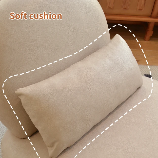 Alt view image 5 of 7 - Cute Accent Chair with Solid Wood Legs, Faux Leather Living Room Chair with Soft Cushion, Cozy Bedroom Chair, Comfy Armless Reading Chair for Apartment, Waiting Room, Balcony (Cream)